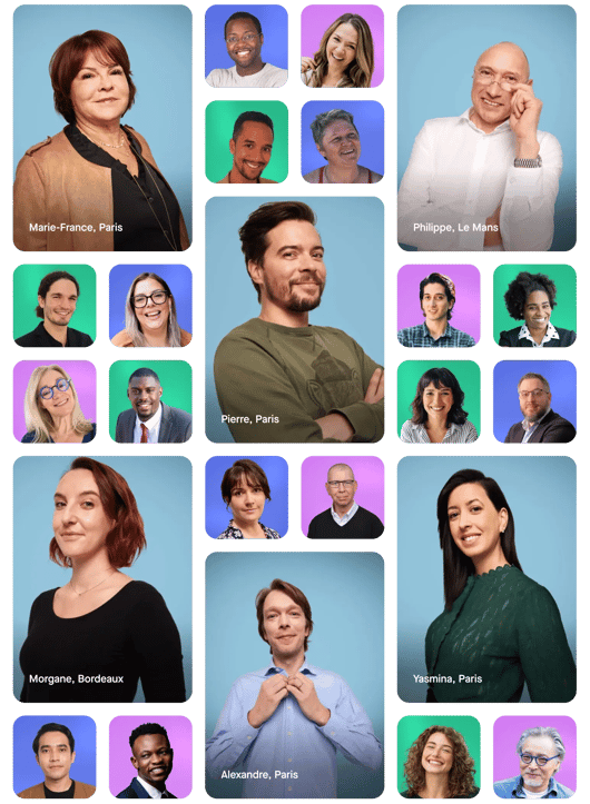 Mosaïque de portraits des agents indépendants collaborant avec Check & Visit, aussi appelés Checkers